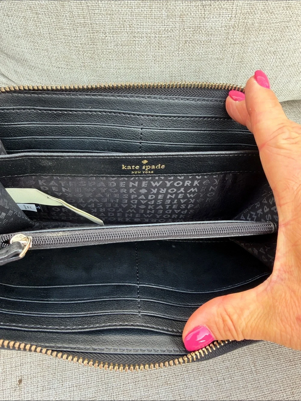 kate spade Black and White Striped Tote with Beige Handles and Matching Wallet
